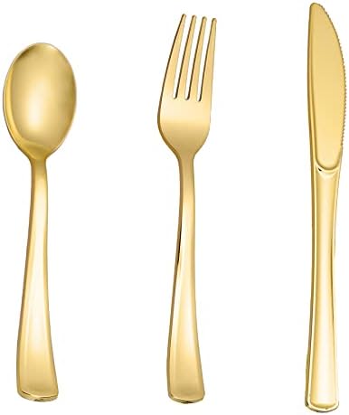 Luxurious Gold Plastic Flatware Set for Parties Events
