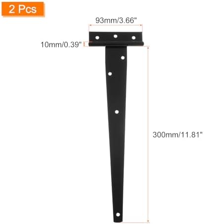 T-Strap Door Hinges 2Pcs 12 Wrought Tee Shed Gate Hinges Black