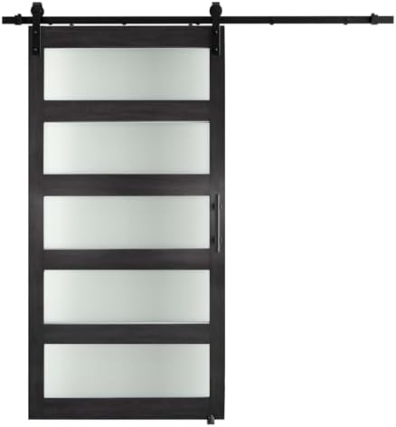 Alamedad 42x84 MDF White Barn Door with Frosted Glass and Handle Easy to Install