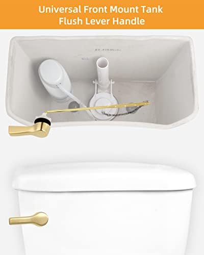 Hibbent 2-Pack Front Mount Toilet Flush Lever Set with 2-Piece Stainless Steel Flapper Chains Shiny Gold Finish