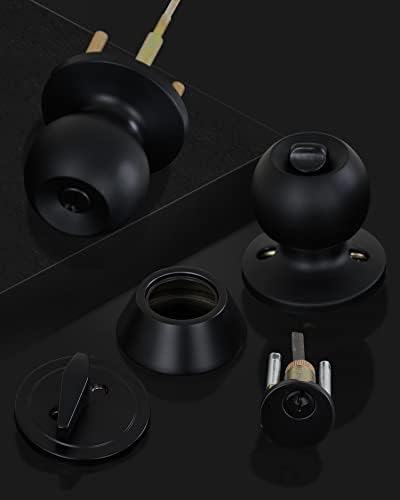 Entry Door Lock Set 4 Knobs 1 Deadbolt Matte Black Durable for Exterior Use