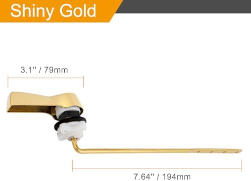 Hibbent 2-Pack Front Mount Toilet Flush Lever Set with 2-Piece Stainless Steel Flapper Chains Shiny Gold Finish