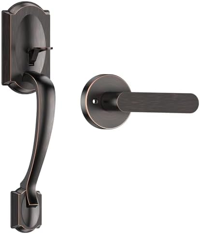 CalzibenoFront Door Handle Set Oil Rubbed Bronze Front Door Handle Set Easy Install Durable Stylish Door Handles