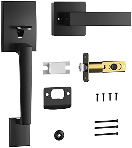 Zciuyo Front Entry Door Handle SetBlack MatteStandard Cylinder Door Hardware with 2 Adjustment Latches and 100 Warranty