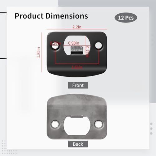 12 Pcs stainless steel door strike plates black full lip round corner strike plates for door reinforcement