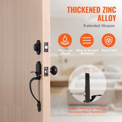 VEVOR Front Door Handle Set SATIN Nickel reversible adjustable hole spacing for Both LeftRight doors with Deadbolt