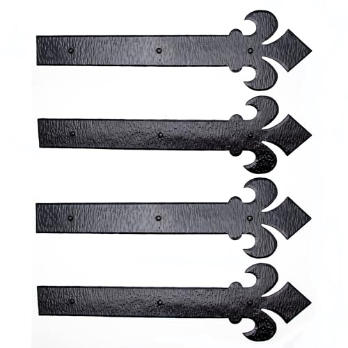 4 Pack 16 Inch Black Fleur De Lis Faux Strap Hinges