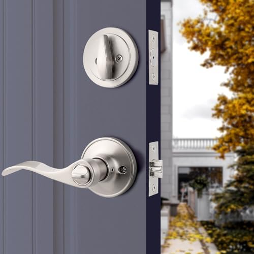 2-Pack Exterior Door Lever Set with Satin Nickel Finish