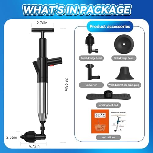 EXPBSYOU Toilet Plunger with Visual Barometer and 4 Plungers Heads