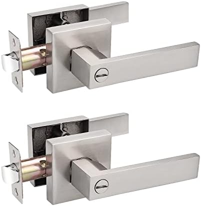 Probrico Privacy Door Lock Set 2-Pack No-Key Square Door Levers Room Bathroom Set SATIN NICKEll