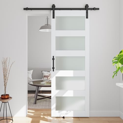 Luxury 5-Panel Barn Door Frosted Glass Waterproof and Easy to Install