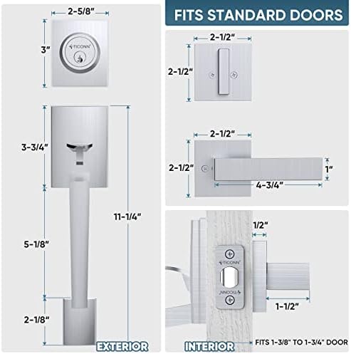 Ticonn Front Door Door Handle Set - Heavy Duty Door Lever and Single Cylinder Deadbolt Combo