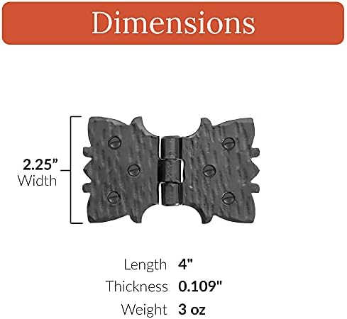 4-Pack 4-Inch Black Wrought Iron Hinges for Farmhouse Doors Gates