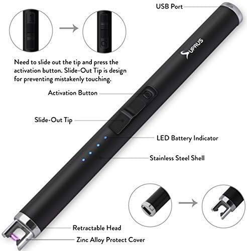 SUPRUS USB Type C Rechargeable Flameless Lighter with LED Battery Display