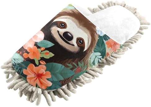 Keep Your Feet Comforted - White Leaves Flowers Sloth Mop Slippers