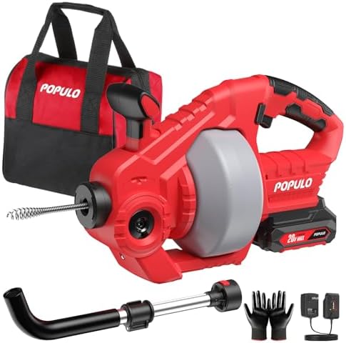 20V Cordless Drain Snake with Extendable 25FT Cable
