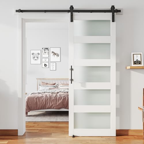 32 White MDF Glass Barn Door with PVC Surface
