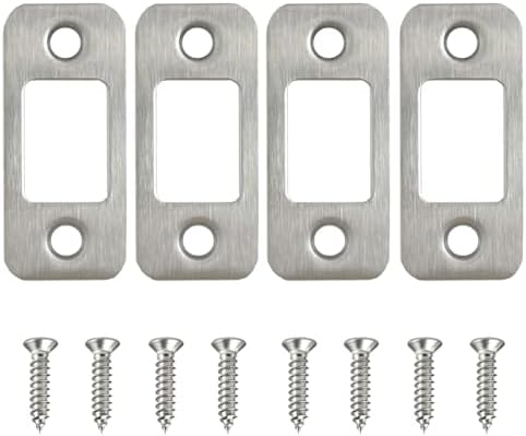 4-pieces Stainless Steel Round Corner Deadbolt Strike Plate Set - Secure Home Business Door Protection