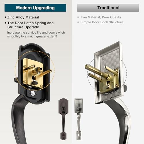 CalzibenoFront Door Handle Set Oil Rubbed Bronze Front Door Handle Set Easy Install Durable Stylish Door Handles