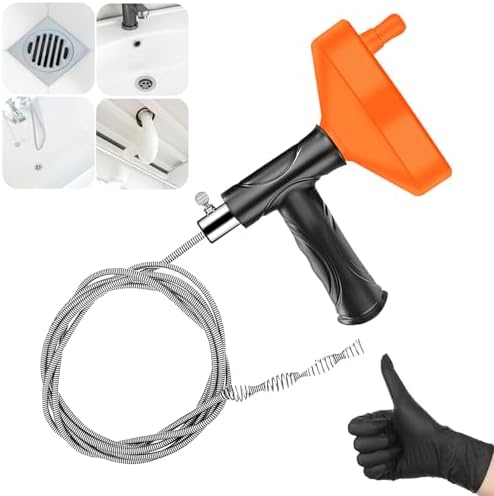 Drain Snake Auger 33ft Ergonomic Design with Gloves Heavy Duty Plumbing Tool