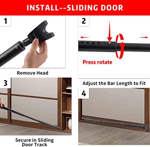 Durable Door Security Bar for Sliding patio Doors - Black