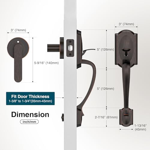 CalzibenoFront Door Handle Set Oil Rubbed Bronze Front Door Handle Set Easy Install Durable Stylish Door Handles