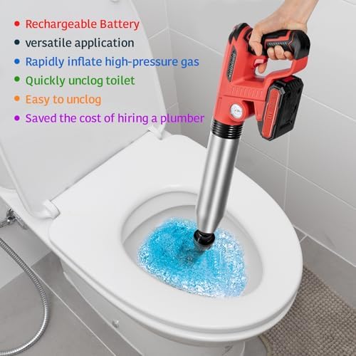 Electric Toilet Plunger RED 2-Min Unclog Bathroom Use