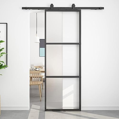 Barnsmith 30in x 84in Black Tempered Frosted Glass Sliding Door with Soft Close Easy to Install
