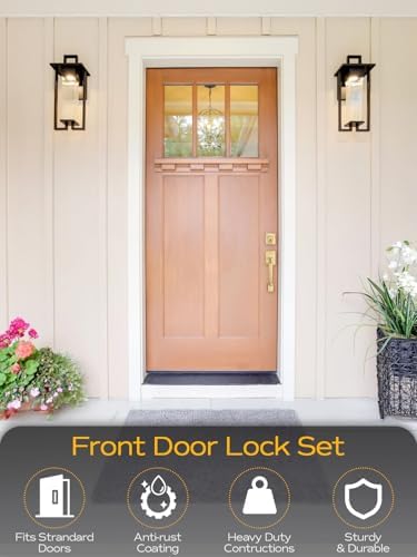 EHOMEWARE Gold Front Door Handle Set - Brass Heavy Duty Single Cylinder Deadbolt Combo