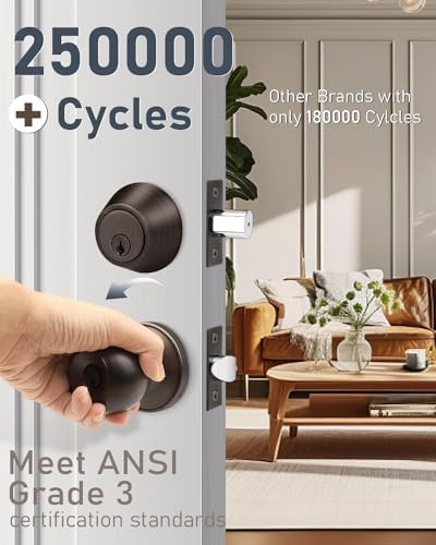 Brotima Entry Door Lockset 3-Piece Oil Rubbed Bronze Deadbolt Set With Keyed Knobs