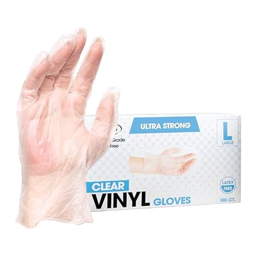 Industrial Grade Vinyl Gloves Large 100-Count Powder-Free Non-LaTeX Food Safe