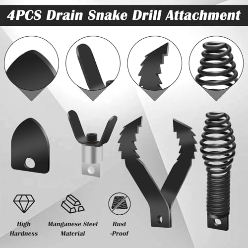 COITEK 4PCS Drain Cleaner Set Multi-Functional Drain Snake for Plumbing Black