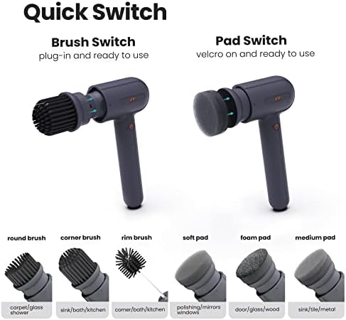 JIMIHOMEElectric Cleaning Brush with 3 Variable Brush Heads and 6 Pad Heads