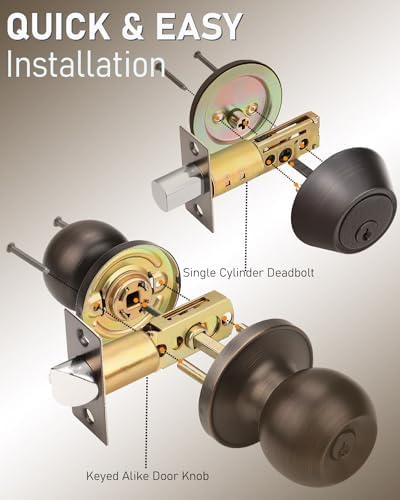 Brotima Entry Door Lockset 3-Piece Oil Rubbed Bronze Deadbolt Set With Keyed Knobs