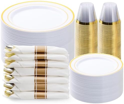 Elegant 50-Piece Gold Plastic Dinnerware Set
