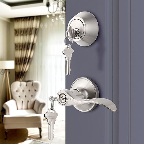 2-Pack Exterior Door Lever Set with Satin Nickel Finish