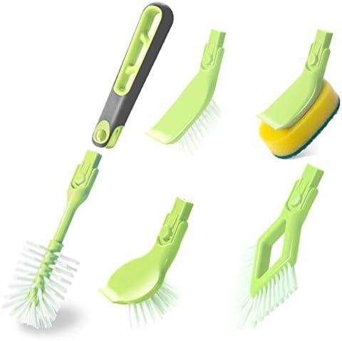 Guay Clean Kitchen Dish Brush Set - 4pc Includes Bottle Rectangular Round Corner Brushes and Bonus Scrub Sponge