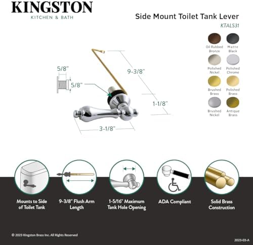 Kingston Brass KTALS37 Side Mount Toilet Tank Lever Brushed Brass
