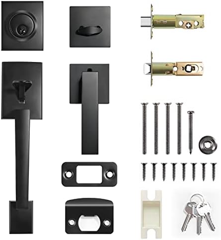 Voxmude Matte Black Front Door Handle Set with Deadbolt and Lever