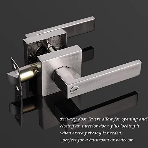 Probrico Privacy Door Lock Set 2-Pack No-Key Square Door Levers Room Bathroom Set SATIN NICKEll
