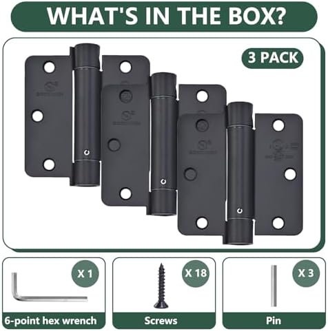 Matte Black Hinges for Doors - Self-Closing Set of 3