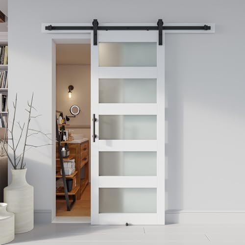 32 White MDF Glass Barn Door with PVC Surface