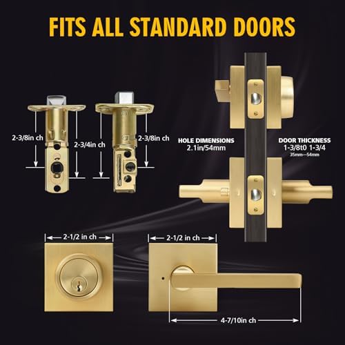 Cielsa DawnGold Heavy Duty Privacy Lever Door Handle and Single Cylinder Deadbolt Lock Set Easy Install 1-Year Warranty