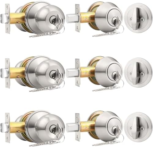 Probrico 3-Pack Door Knob Set with Deadbolts Keyed Alike 36 Keys