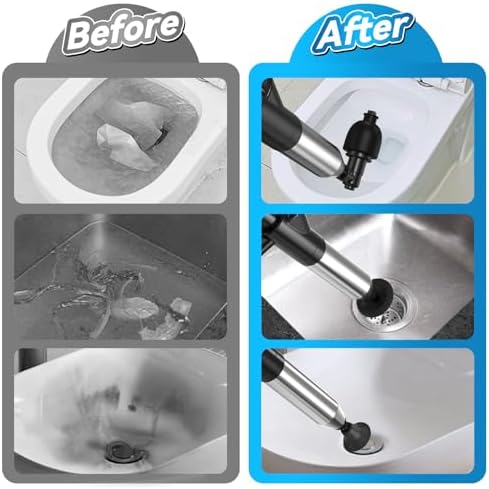 EXPBSYOU Toilet Plunger with Visual Barometer and 4 Plungers Heads