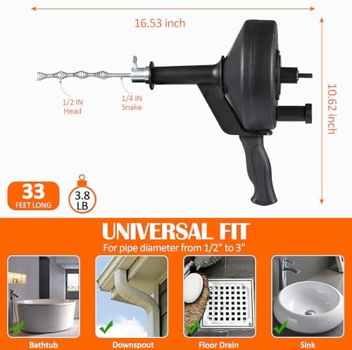 Cauzyart Drain Snake with Drill Attachment