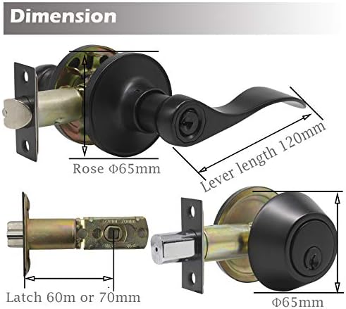 Gobrico Front Door Lever Lockset w Double Cylinder Black