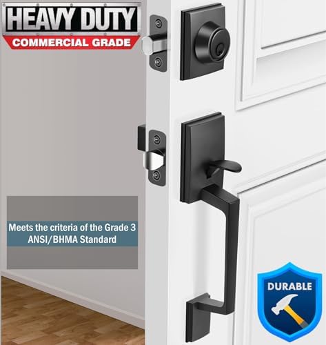 Voxmude Matte Black Front Door Handle Set with Deadbolt and Lever