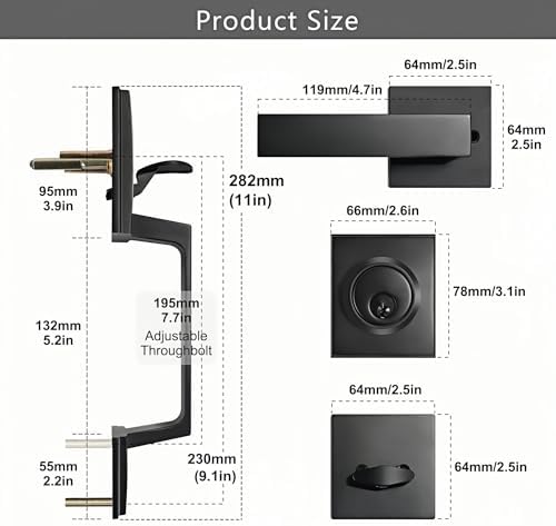 Voxmude Matte Black Front Door Handle Set with Deadbolt and Lever