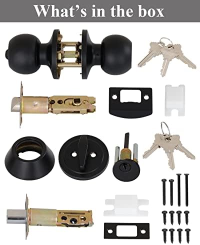 Entry Door Lock Set 4 Knobs 1 Deadbolt Matte Black Durable for Exterior Use